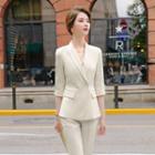 Elbow-sleeve Double Breasted Blazer / Cropped Dress Pants