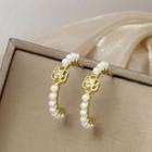 Flower Rhinestone Faux Pearl Open Hoop Earring E2978 - 1 Pair - Gold & White - One Size