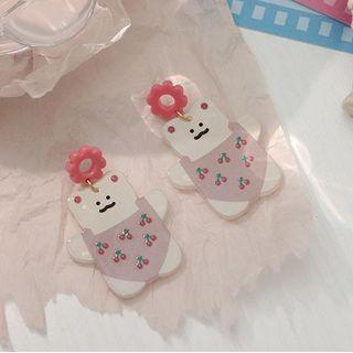 Cartoon Drop Earring 1 Pair - Silver Needle Earring - Cherry & Flower - Pink & White - One Size