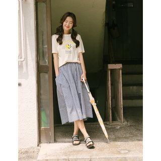 Gingham-check A-line Long Skirt