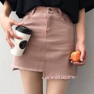 Asymmetric Hem Mini A-line Denim Skirt