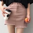 Asymmetric Hem Mini A-line Denim Skirt