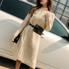 Long-sleeve Knit A-line Midi Dress