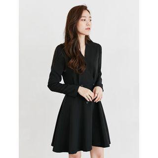 Wrap-front Buttoned A-line Dress