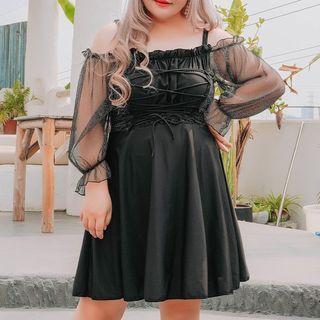 Long-sleeve Lace-up A-line Swim Dress