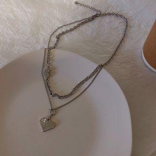 Heart Pendant Layered Alloy Necklace Necklace - Love Heart - Silver - One Size