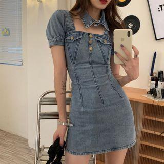 Square-neck Denim Blouse / Mini Dress