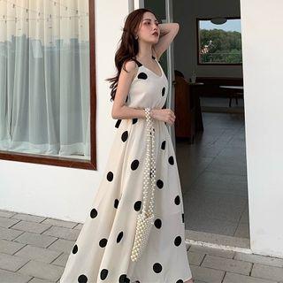 Dotted Open Back Spaghetti Strap Maxi A-line Dress As Shown In Figure - One Size