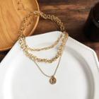 Coin Pendant Layered Necklace Set Gold - One Size