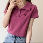 Heart Embossed Short-sleeve Polo T Shirt