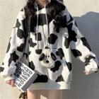 Cow Printed Hoodie Black & White - One Size