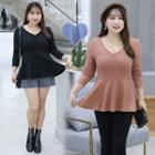 Button-up Long-sleeve Peplum Top