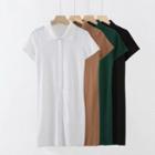 Plain Knit Short-sleeve Collared Dress