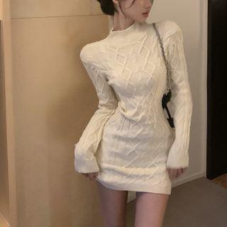 Open-back Mini Sweater Dress White - One Size