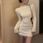 Open-back Mini Sweater Dress White - One Size