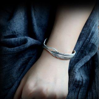 925 Sterling Silver Feather Open Bangle