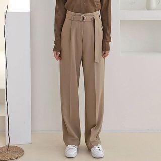 Belted Semi Wide-leg Dress Pants