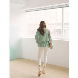 Bell-cuff Peplum Knit Top