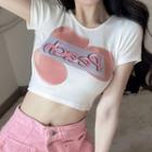 Short-sleeve Lettering Peach Print Cropped T-shirt