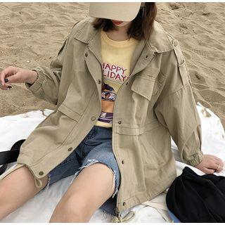 Drawstring Hem Snap-button Jacket