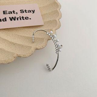 Rhinestone Faux Pearl Alloy Cuff Earring 1 Pair - Silver - One Size
