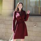 Wide-lapel Flare Trench Coat With Belt