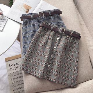 Plaid Mini A-line Skirt With Belt