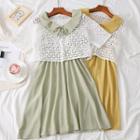 Set: Peter Pan-collar Lace Cape + Sleeveless Dress