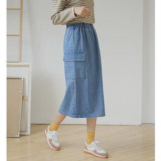 Cargo A-line Long Denim Skirt