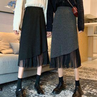 Mesh Hem A-line Midi Skirt