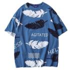 Short-sleeve Lettering Feather Print T-shirt