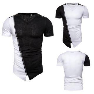 Short-sleeve Paneled Zip T-shirt