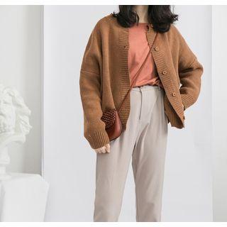 Round Neck Cardigan Red - One Size