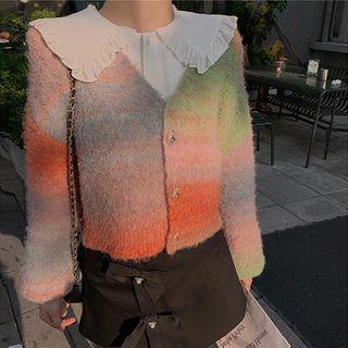 Gradient Knit Cardigan Pink & Green & Brown - One Size
