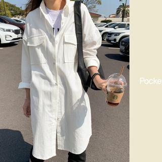 Flap-pocket Longline Cotton Shirt