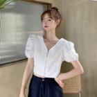 Square-neck Cropped Puff-sleeve Top
