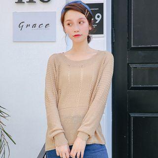 Long Sleeve Perforated Knit Top