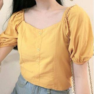 Square Neck Puff Sleeve Plain Top