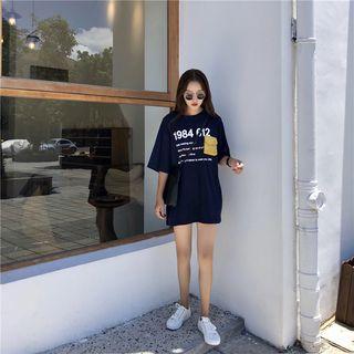 Elbow-sleeve Lettering Pocket T-shirt