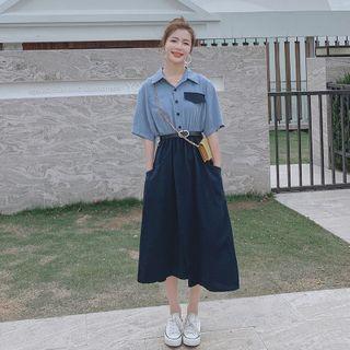 Mock Two-piece Panel Shirtdress