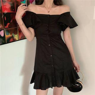 Ruffle Hem Off-shoulder Short-sleeve A-line Dress