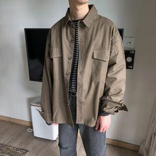 Long-sleeve Stitched Trim Cargo Shirt