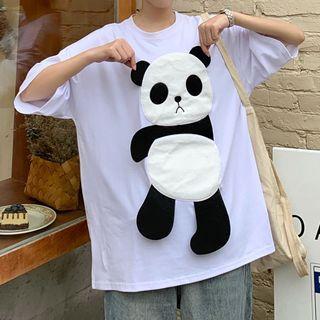 Elbow-sleeve Panda Patch T-shirt