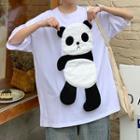 Elbow-sleeve Panda Patch T-shirt