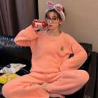 Fruit Embroidered Fleece Pullover / Fleece Lounge Pants