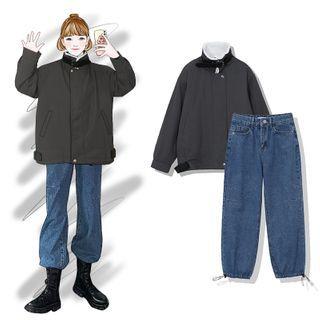 Buckled Zipped Jacket / Harem Jeans