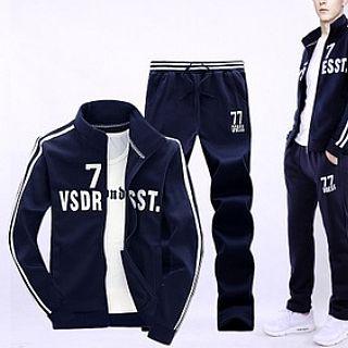 Set: Stripe Letter Zip Jacket + Sweatpants