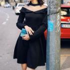 Mesh Yoke Long-sleeve A-line Dress