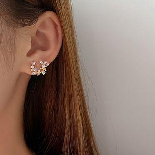 Rhinestone Earring 1 Pair - Earrings - Silver - Rhinestone - Flower - Purple & White - One Size