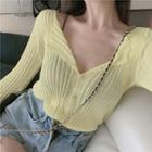 Long-sleeve Knit Cardigan Yellow - One Size